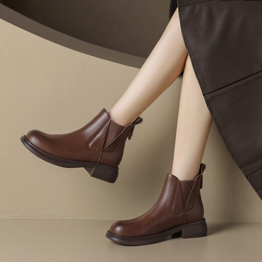 ZHR平底短靴女2023秋冬英伦质感便捷套脚松紧靴显瘦厚底圆头马丁 商品图9