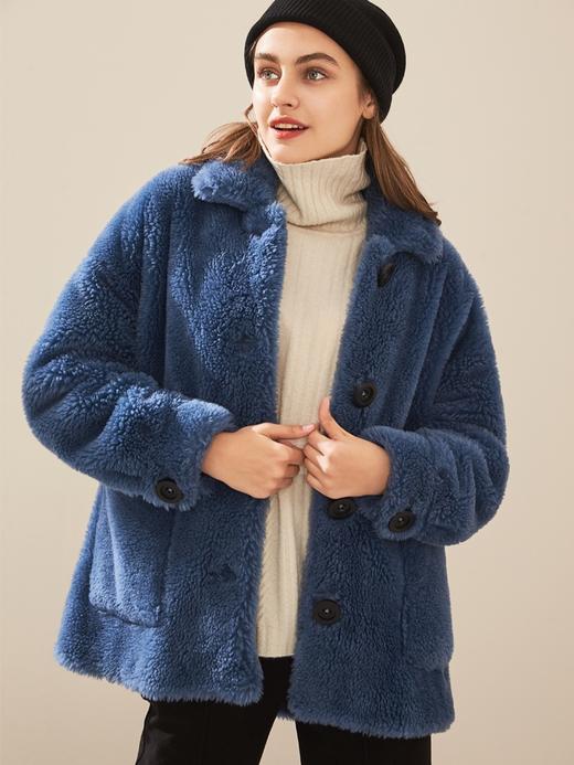 【2023新款】羊剪绒大衣女短款2023冬季新款颗粒绒皮草大衣宽松保暖外套 商品图0