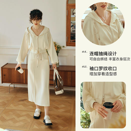 OLrain欧芮儿针织短外套女初秋2023新款宽松运动连帽抽绳卫衣开衫 商品图2