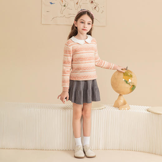 mettekids女童羊绒衫2023秋冬新款休闲条纹毛衣儿童打底针织衫 商品图3