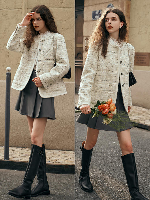 OLrain欧芮儿小香风中长外套女初秋2023年新款时尚气质通勤上衣 商品图3