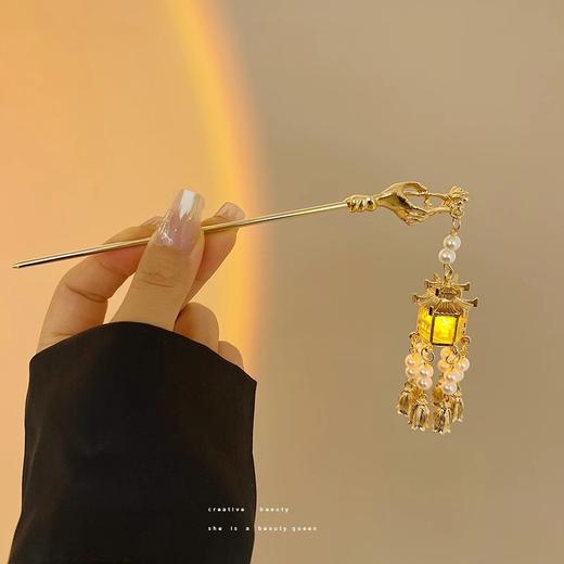 宫灯发光发簪古风步摇风铃簪子古典后脑勺灯笼盘发发钗高级感发饰 商品图2