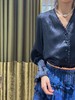 TYNVIE 雪纺木耳边装饰花瓣袖长袖上衣-藏青 商品缩略图3