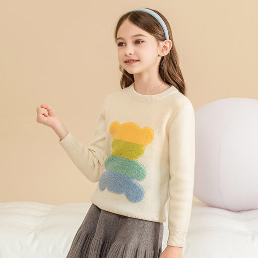 mettekids女童羊绒衫秋冬新款儿童加厚毛衣中大童卡通小熊针织衫 商品图2