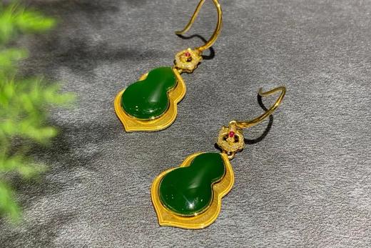 【御珠宫坊】金镶碧玉葫芦耳坠 商品图2