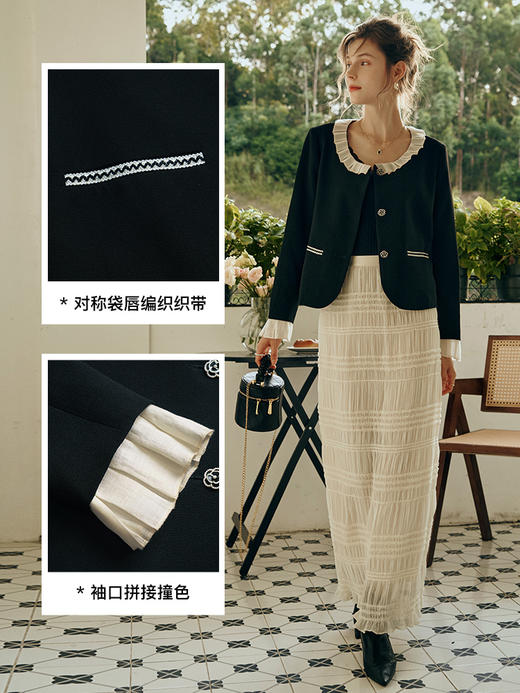 OLrain欧芮儿黑色短外套初秋2023年新款法式名媛娃娃领花边领外套 商品图2