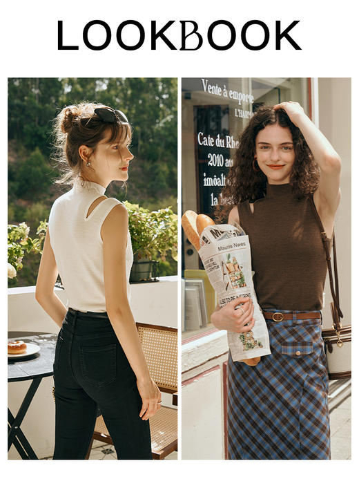 OLrain欧芮儿咖色针织背心吊带女早秋2023新款修身半高领无袖上衣 商品图3