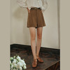 OLrain欧芮儿卡其色休闲裤女初秋2023年新款高腰阔腿A字五分短裤 商品缩略图0