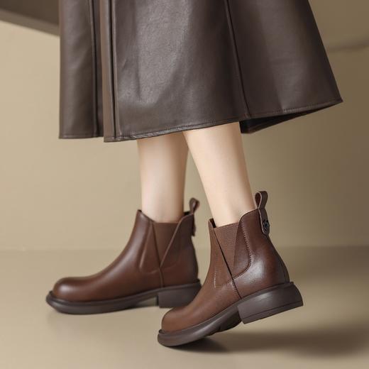 ZHR平底短靴女2023秋冬英伦质感便捷套脚松紧靴显瘦厚底圆头马丁 商品图8