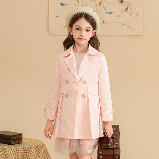 女童风衣秋冬新款英伦风童装儿童中长款可拆卸内胆纯色洋气外套 商品图4