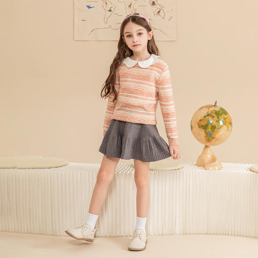 mettekids女童羊绒衫2023秋冬新款休闲条纹毛衣儿童打底针织衫 商品图2