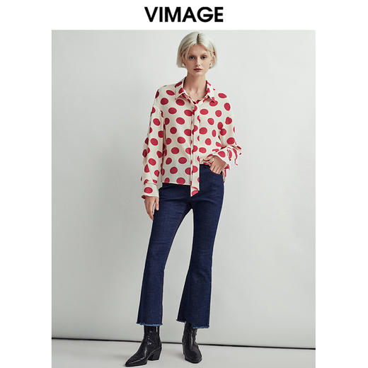 VIMAGE纬漫纪个性时尚印花宽松舒适系带雪纺上衣衬衫V1409005D 商品图1