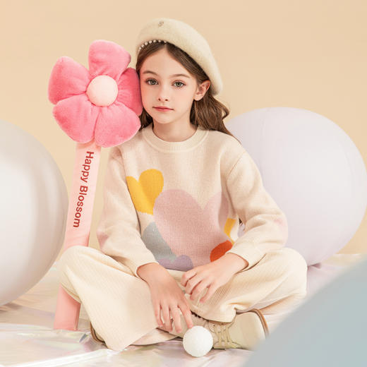 mettekids女童羊绒衫秋冬新款儿童加厚毛衣中大童洋气爱心针织衫 商品图4