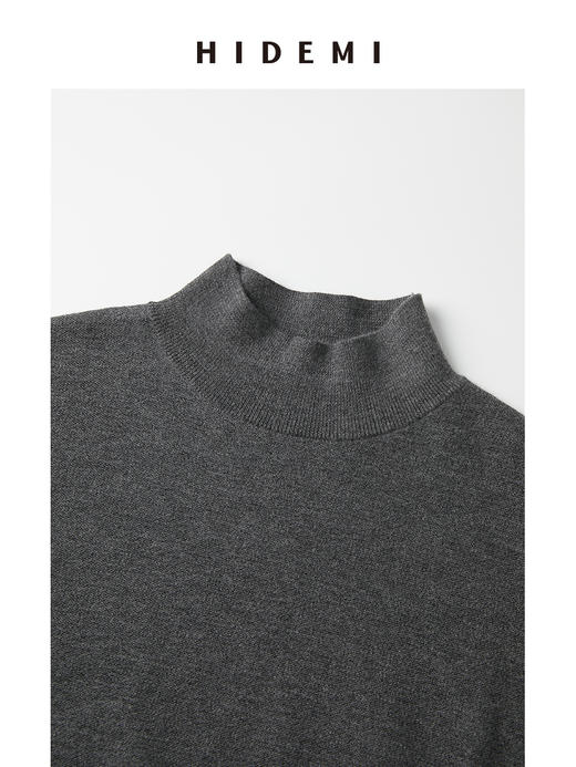 HIDEMI 极简小圆领立领廓形真丝羊毛针织马甲背心 黑色/灰色 商品图5