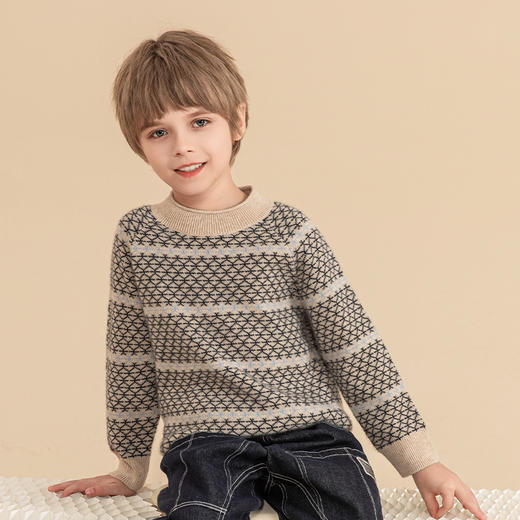 mettekids儿童羊绒衫秋冬新款儿童加厚针织衫中大童复古撞色毛衣 商品图1
