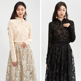 【特价不退不换】阿菁娜中式旗袍小立领提花面料毛衫F28Q301006