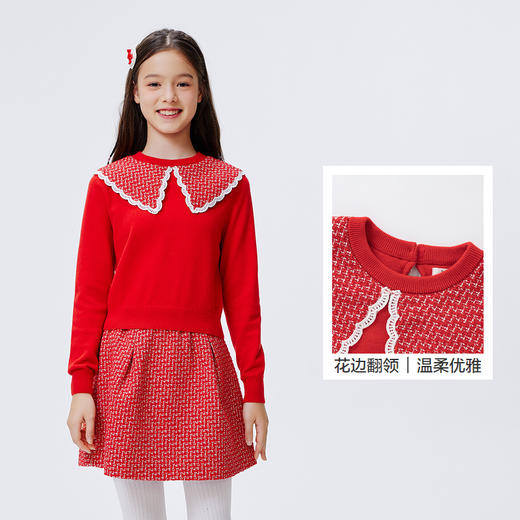 巴拉巴拉儿童套装女童秋冬新款中大童红色小香风两件套拜年服 商品图3