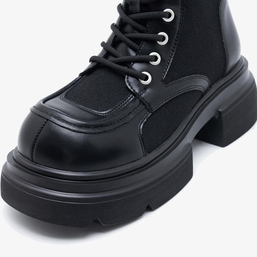 西遇厚底马丁靴女新款秋季美式复古拼接工装靴棕色粗跟短靴子D0033982 商品图5