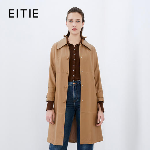 EITIE爱特爱冬季新款时尚纯色皮衣外套女中长款7693302 商品图0