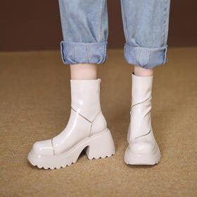 时尚简约，厚底粗跟后拉链短靴YS-ZA2638