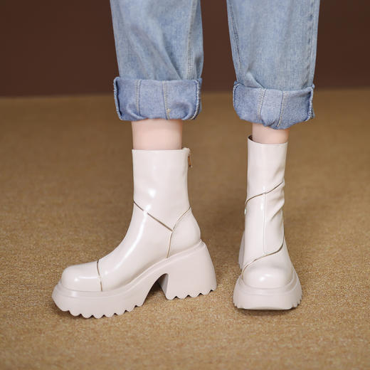 时尚简约，厚底粗跟后拉链短靴YS-ZA2638 商品图0