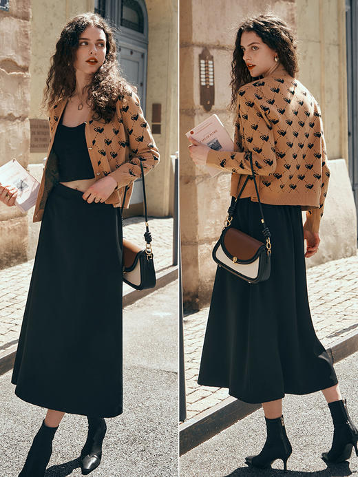 
OLrain欧芮儿咖色针织开衫女初秋2023年新款爱心菱格提花毛衣外套 商品图3