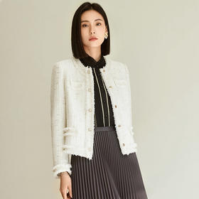 玳莎拉毛设计感小香风外套女2023年秋季新款优雅圆领收腰显瘦上衣  DC37304