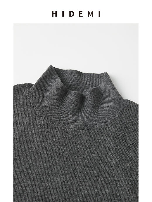HIDEMI 极简小圆领廓形折叠立体剪裁微斗篷式真丝羊毛针织连衣裙 黑色/灰色 商品图6