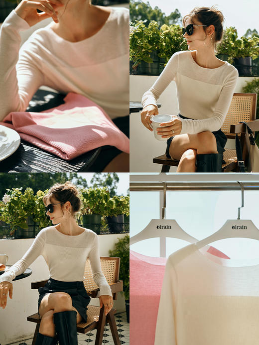 OLrain欧芮儿长袖圆领毛衣女初秋2023新款修身内搭套头打底针织衫 商品图1