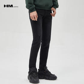 HIM漢崇 复古小割破修身牛仔裤男潮流做旧舒适休闲长裤 2025秋季