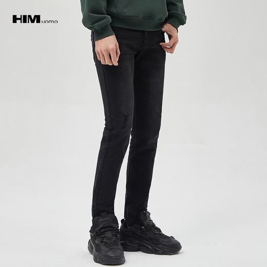 HIM漢崇 复古小割破修身牛仔裤男潮流做旧舒适休闲长裤 2025秋季 商品图0