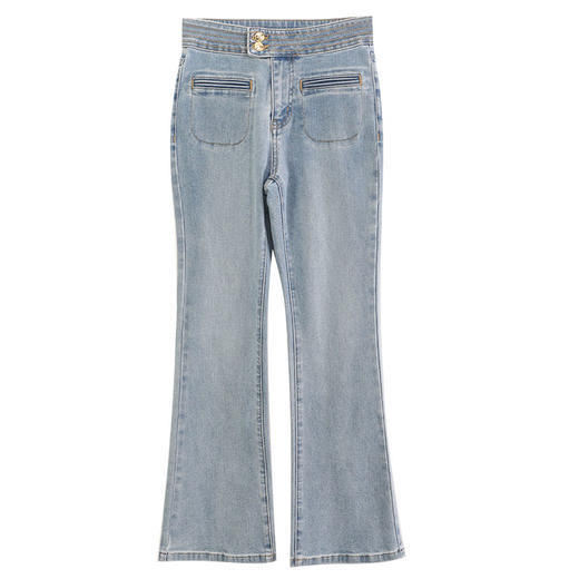 玳莎水洗高腰微喇牛仔裤女新款修身显瘦复古长裤喇叭裤  DC36306 商品图4