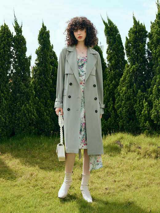 OLrain欧芮儿中长款风衣外套女初秋2023年新款宽松韩版双排扣大衣 商品图0