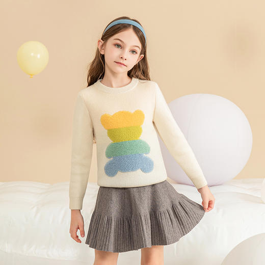 mettekids女童羊绒衫秋冬新款儿童加厚毛衣中大童卡通小熊针织衫 商品图3