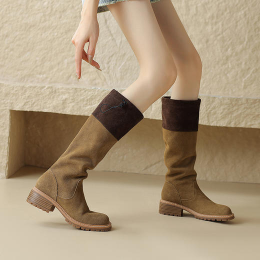 时尚百搭，粗跟撞色一脚蹬长靴MT-MX8803 商品图4