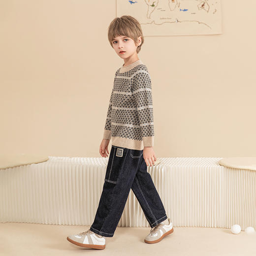 mettekids儿童羊绒衫秋冬新款儿童加厚针织衫中大童复古撞色毛衣 商品图3