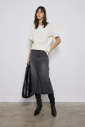 牛仔开衩中长裙