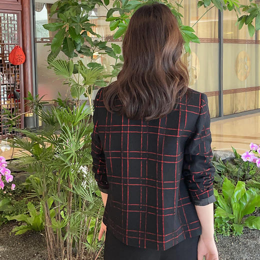 圣三利女装 新款帅气羊毛格纹机车款外套大衣SL2032112 商品图3