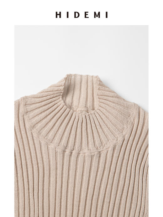 HIDEMI 美利奴极细羊毛坑条收身显瘦针织打底衫 浅米色/灰色/黑色/军绿色 商品图6