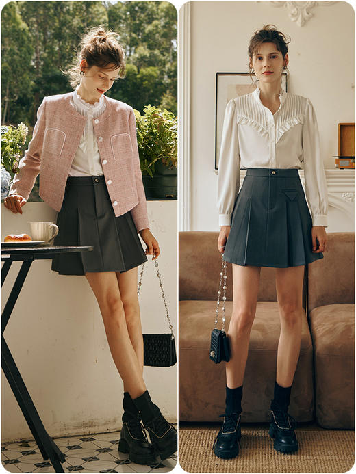 OLrain欧芮儿米白色长袖衬衫女初秋2023年新款对丝荷叶边减龄小衫 商品图3