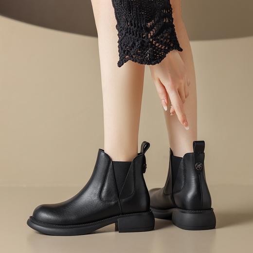 ZHR平底短靴女2023秋冬英伦质感便捷套脚松紧靴显瘦厚底圆头马丁 商品图3