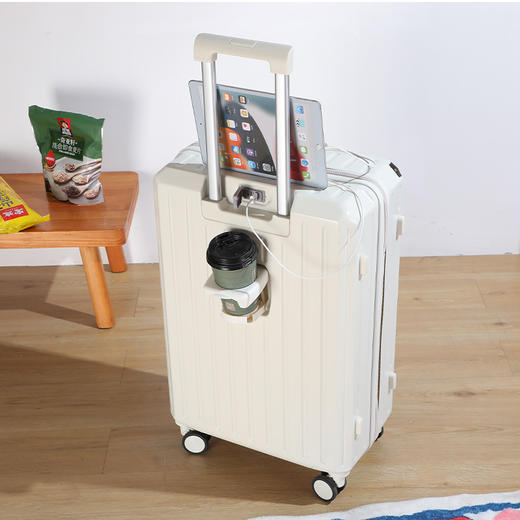 【千摔百砸都不烂？！结实耐用 便捷出行】多功能行李箱拉杆箱 女高颜值带杯架万向轮旅行箱 商品图0