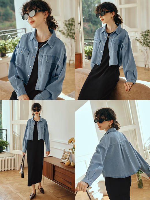 OLrain欧芮儿牛仔短外套女初秋2023新款气质宽松别致vintage上衣 商品图1