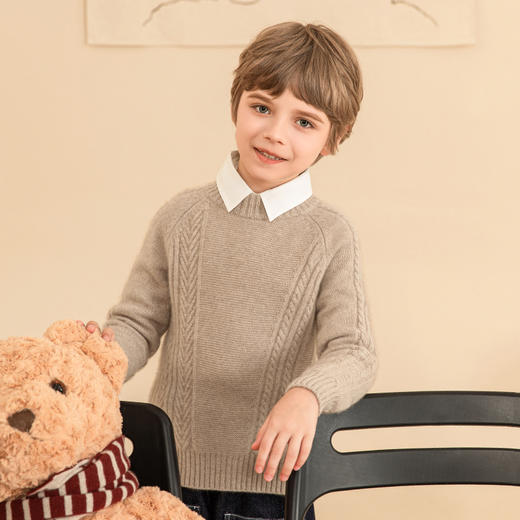 mettekids男童羊绒衫2023秋冬新款儿童休闲纯色毛衣中大童针织衫 商品图1
