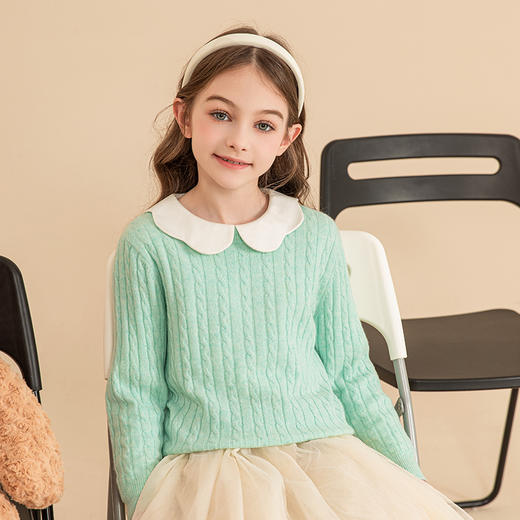 mettekids儿童羊绒衫2023秋冬新款女童圆领针织衫男童休闲毛衣 商品图1