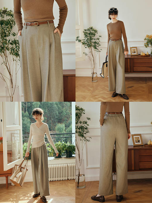 OLrain欧芮儿卡绿色休闲裤女初秋2023年新款高腰宽松直筒阔腿长裤 商品图1