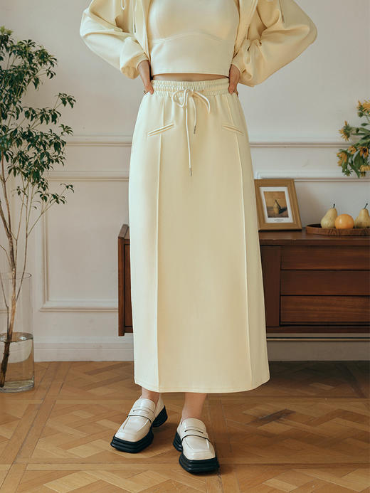 OLrain欧芮儿针织半身裙女初秋2023年新款高腰中长款运动风开叉裙 商品图0