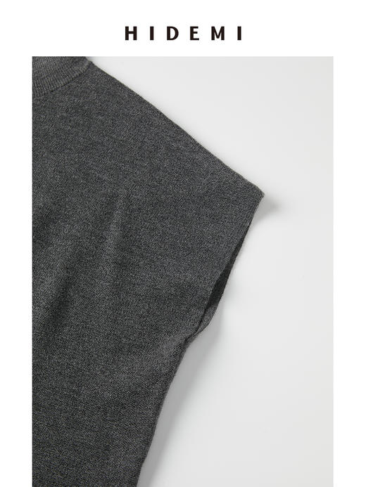 HIDEMI 极简小圆领立领廓形真丝羊毛针织马甲背心 黑色/灰色 商品图6
