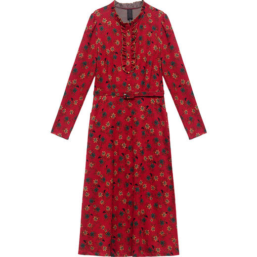 修身时尚，秋款长款印花连衣裙圆领长袖气质休闲大码A字裙QYM-KSY-BFL2303-L 商品图4