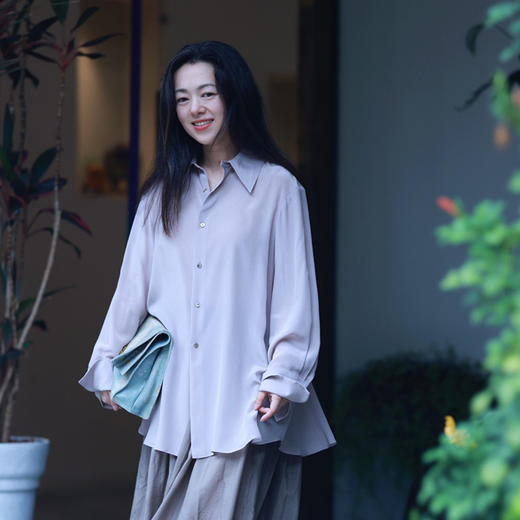 香芋紫灰色真丝衬衫late bloomer 商品图0